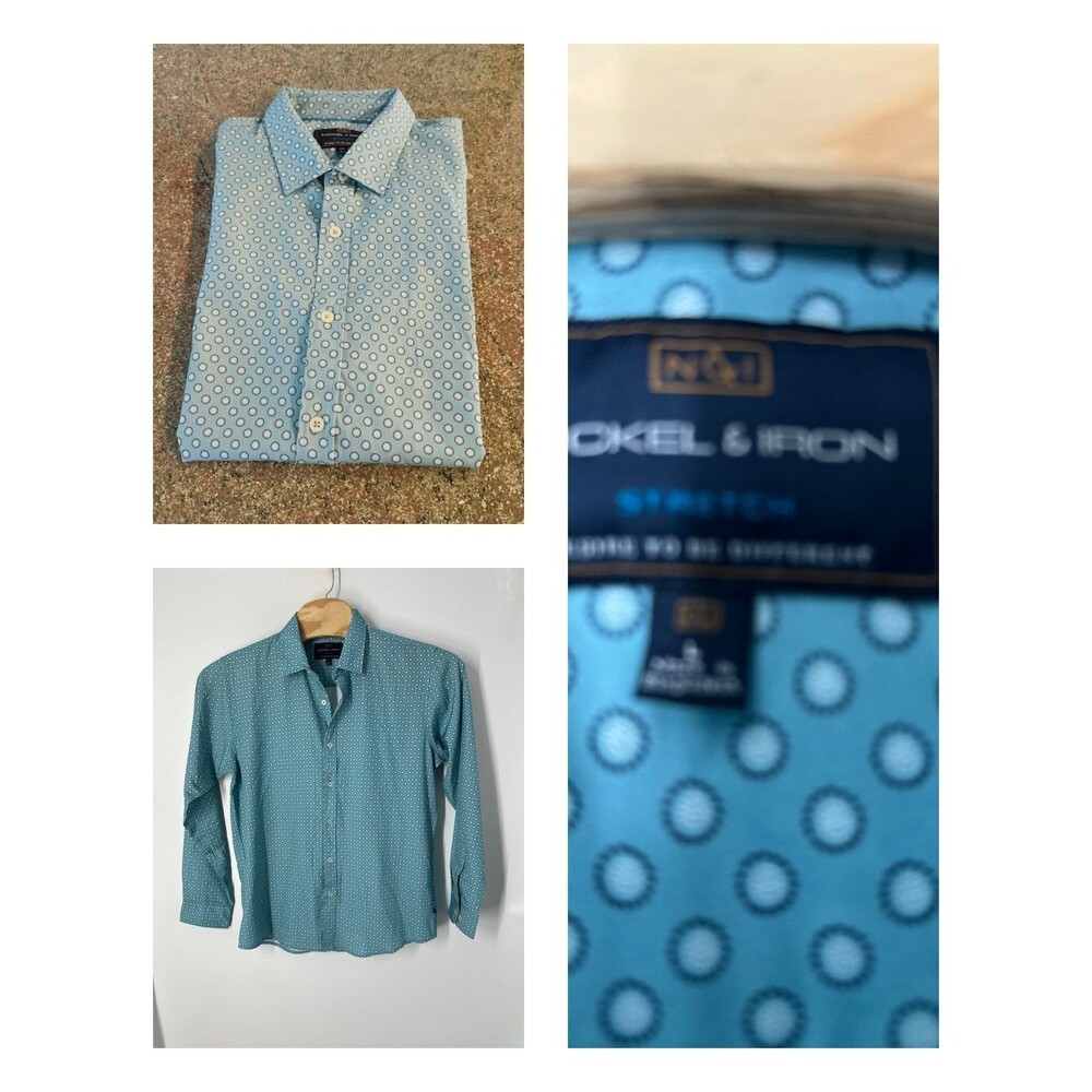Nickel & Iron Shirt Mens Large Blue Geometric Long Sleeve Button Up Stretch L